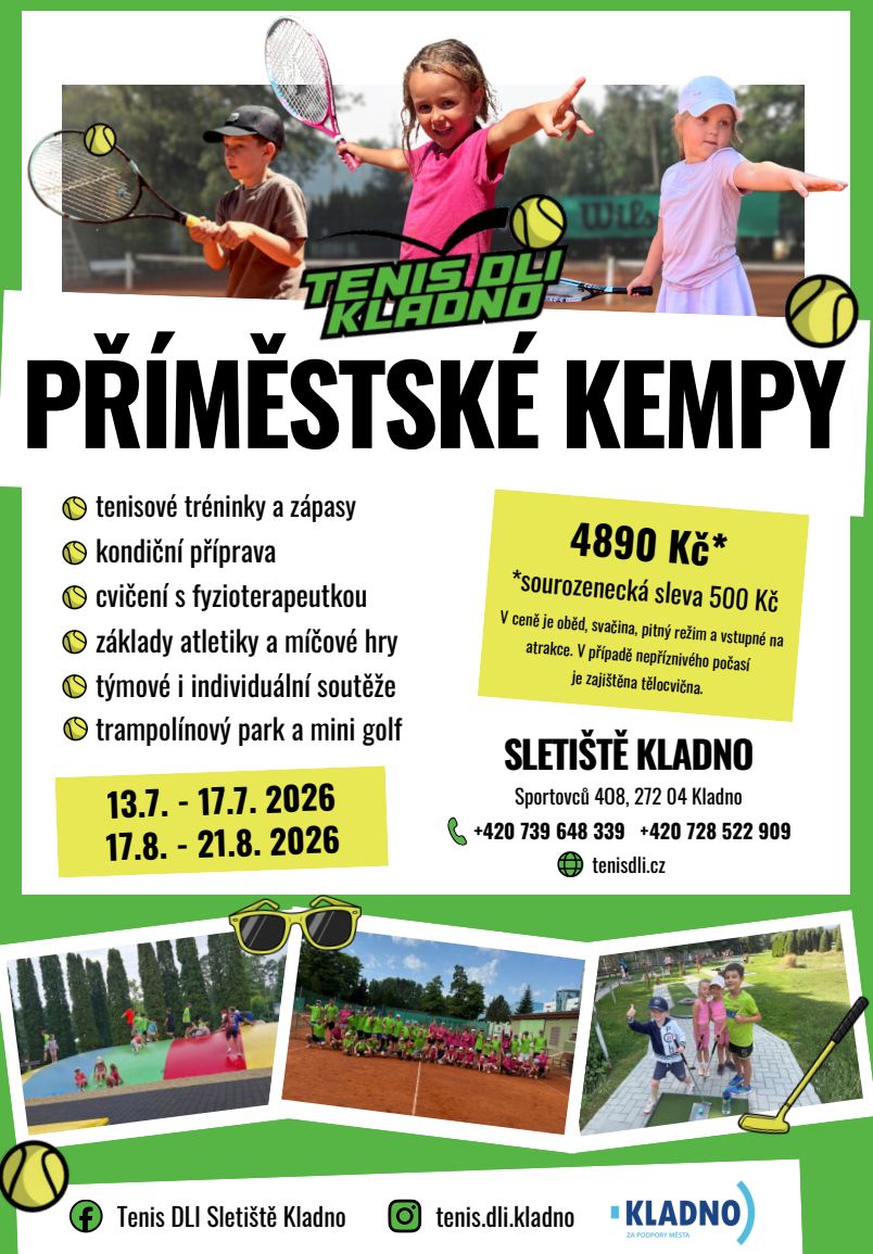 Příměstské tenisové Sletiště Kladno 2026 – plakát